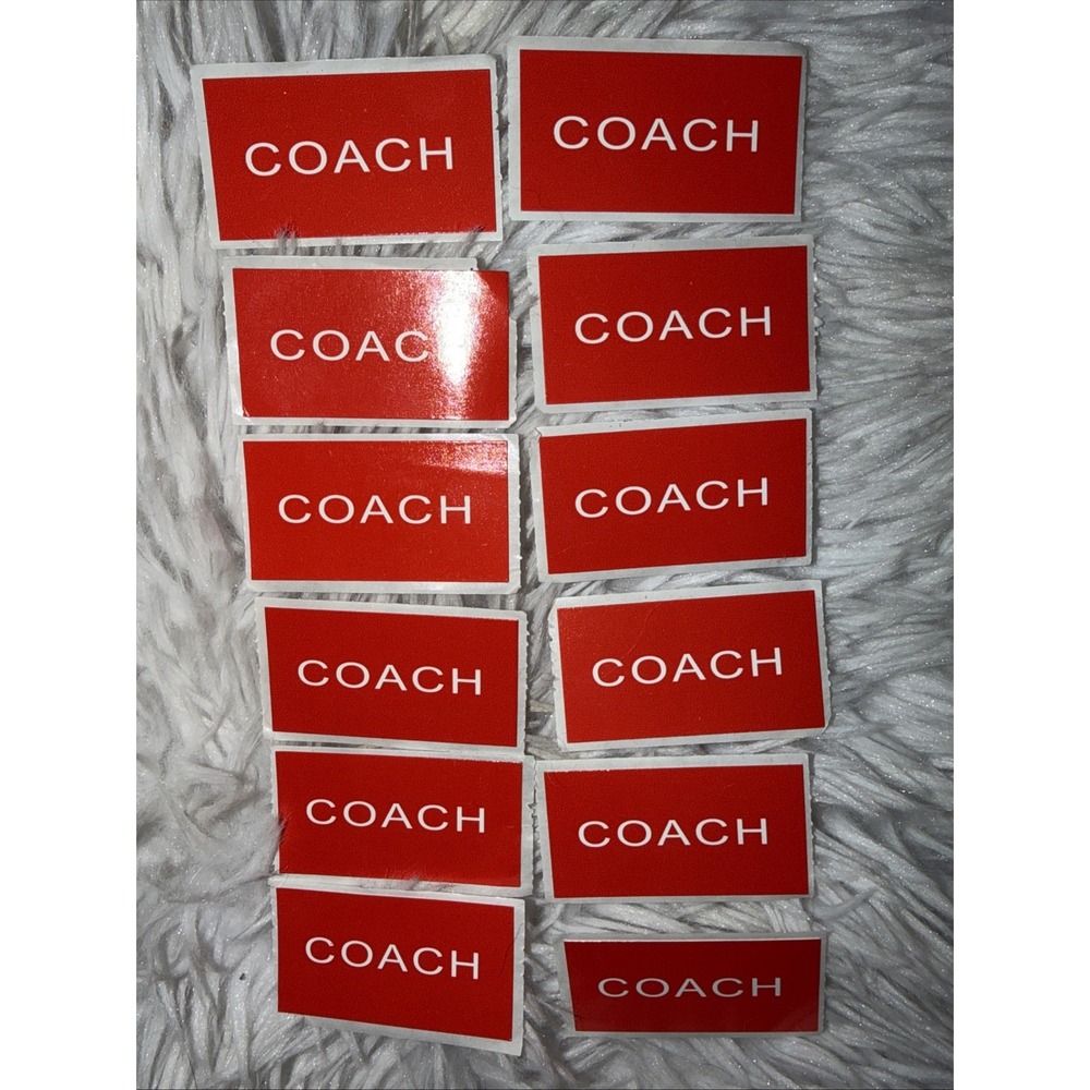 Coach Logo Stickers Red White Rectangular Adhesive Decals Set of 12 Accessory